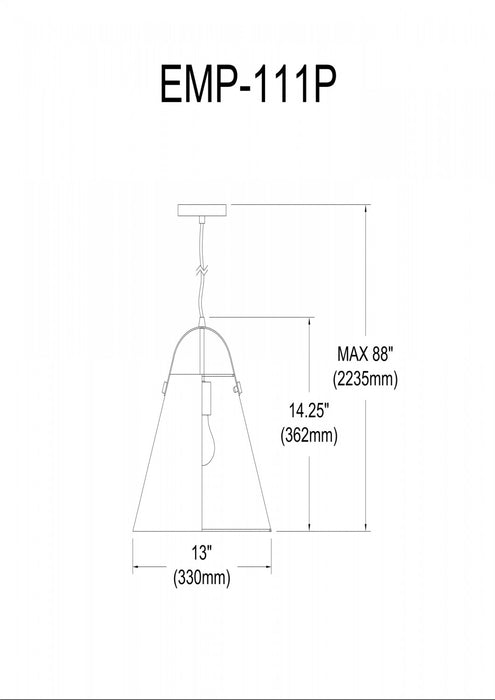 Dainolite Emperor 1 Light Pendant Aged Brass Finish White Shade Lamp