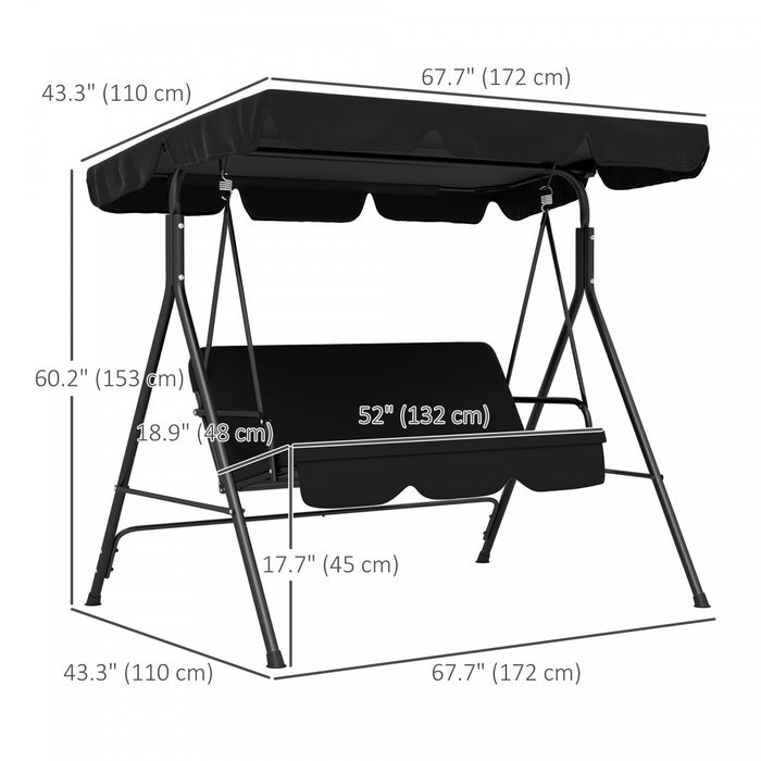 Outsunny 3-seat Patio Swing Chair With Adjustable Canopy Black