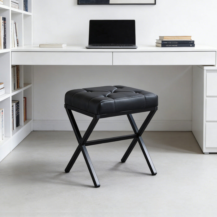 Liam Accent Stool with Tufted Cushion and Metal Legs,Black Accent Chair