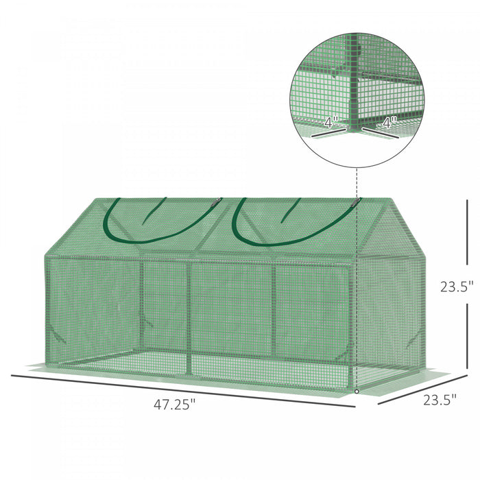 Outsunny 47\" X 24\" X 24\" Portable Mini Tunnel Greenhouse Garden Planting Outdoor Flower Warm House Box With 2 Windows Steel Frame Pe Cover, Green