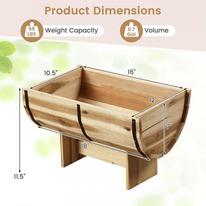 Costway 1 Pcs Outdoor Wooden Planter Solid Acacia Wood Half-barrel Planter Box With Legs