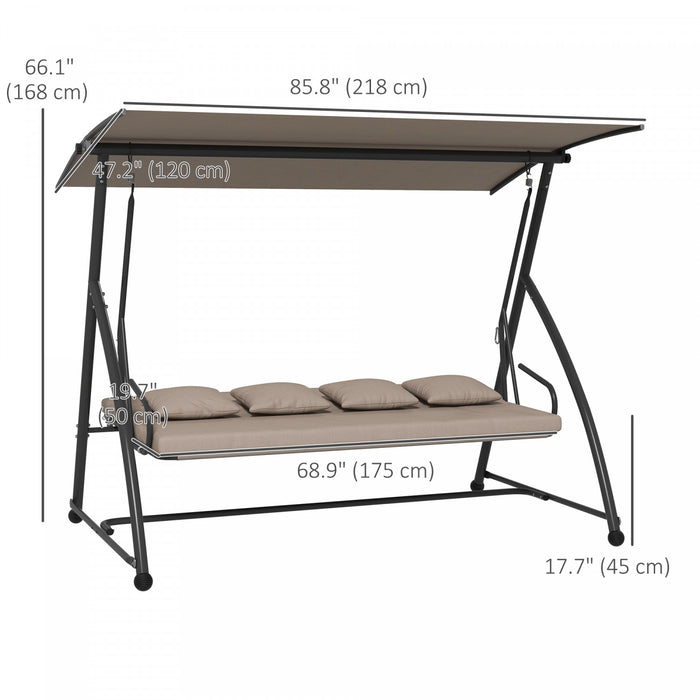Outsunny 3 Seater Porch Swing Convertible Swing Chair Bed Cushioned Brown