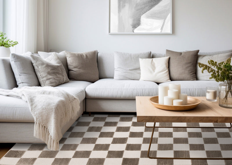 Leopold Checkered Brown White Geometric Area Rug - 2'7\" x 4'11\"