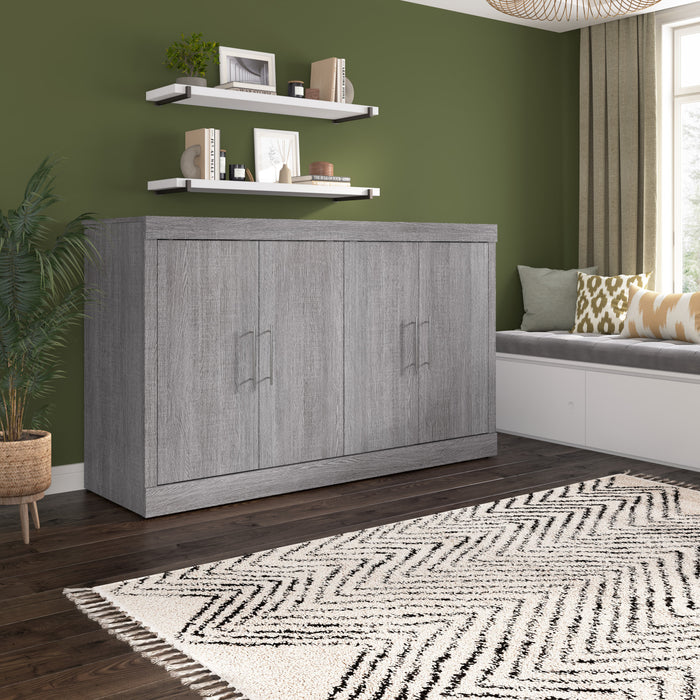 Bestar Nebula 75 W Queen Cabinet Bed with Mattress - Bark Grey