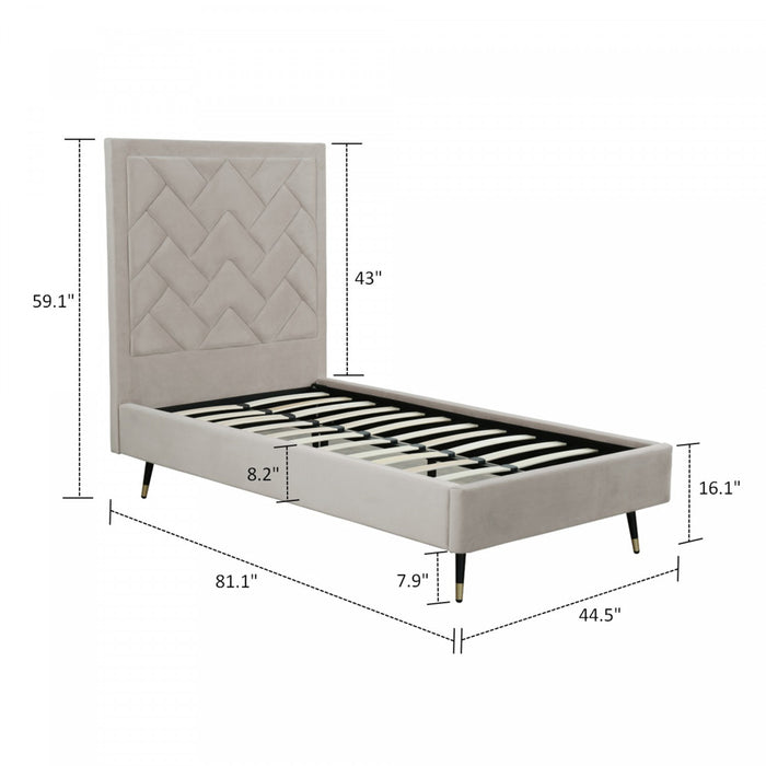 Crosby Modern Upholstered Velvet Twin Bed in Greige
