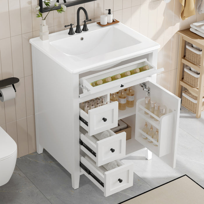 Scott 24\" Bathroom Vanity with Ceramic Sink and Rubberwood Legs, White