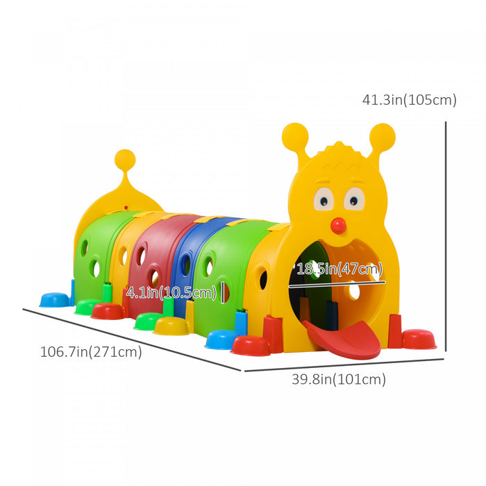 Qaba Caterpillar Play Tunnels, Kids Tunnel For Toddlers To Crawl Through Climbing Toy Indoor & Outdoor Play Structure For 3-6 Years Old, 106.7\" X 39.8\" X 41.3\"