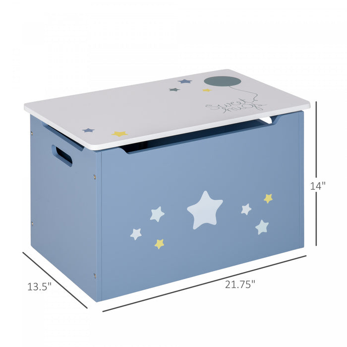 Qaba Kids Wooden Toy Storage Box Organizer Chest With Gas Stay Bar Seating Bench 21.75\" X 13.5\" X 14\" Blue