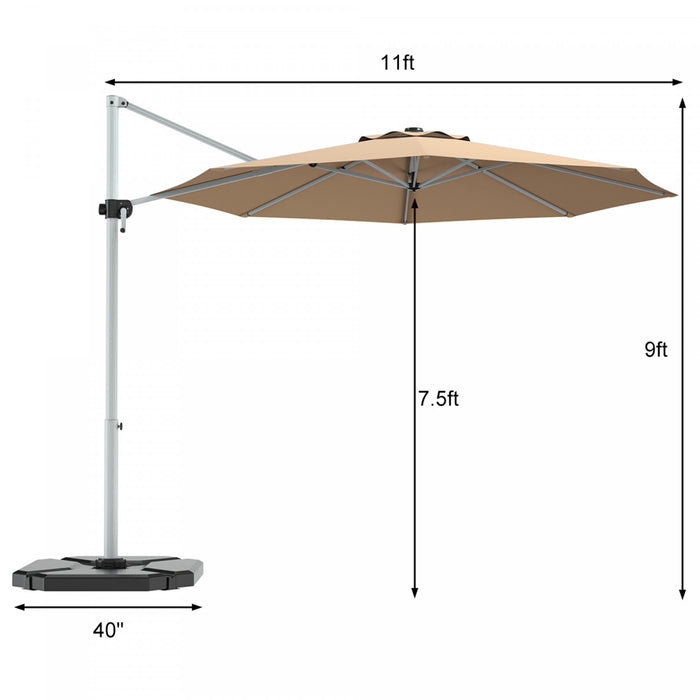 Costway 11' Patio Cantilever Offset Umbrella 360 degrees Rotation Aluminum Tilt Beige