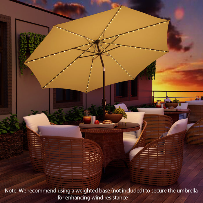 Costway 10 FT 112 LED Solar-Lighted Patio Table Market Umbrella Crank Tilt Outdoor Beige