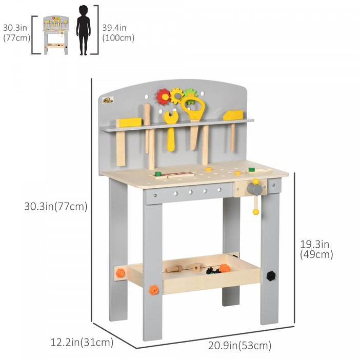 Qaba Kids Tool Bench With Storage Shelf, 31 Pcs Construction Work Shop Toy, Pretend Play Workbench For Boys Girls Age 3-6