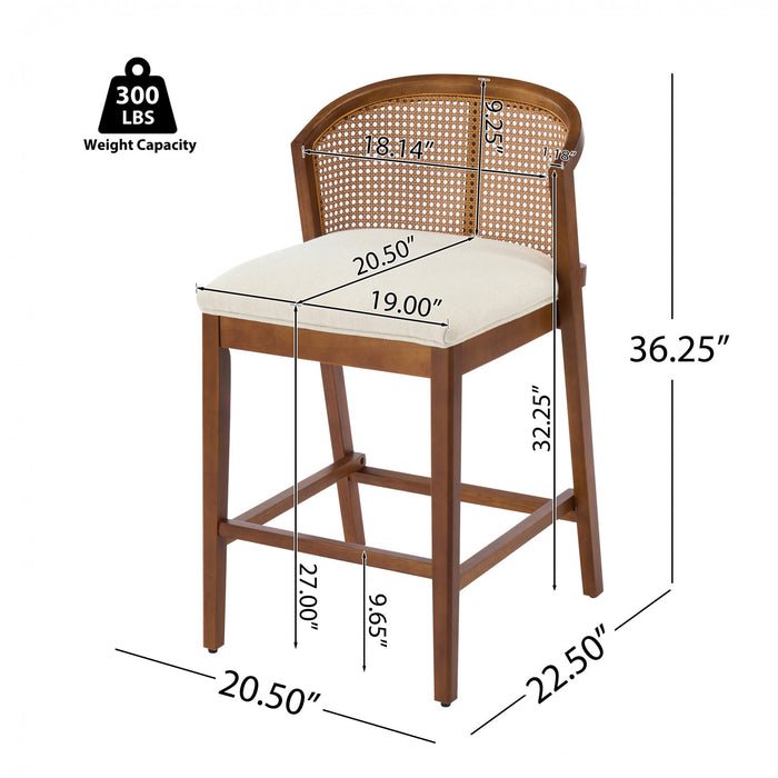 Tatti Rubber Wood Counter Stools with Cane Back Set of 4,Walnut