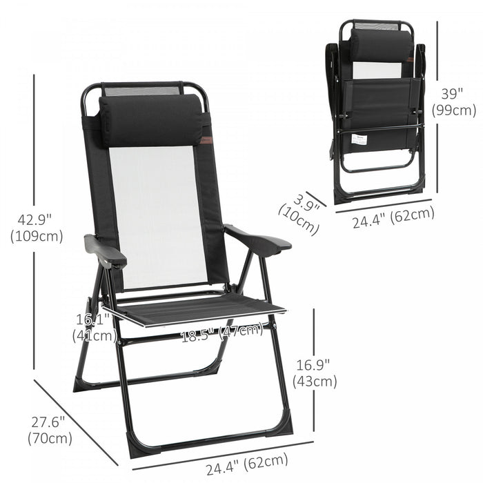 Outsunny Double Camping Chairs Foldable W/ Reclining & Headrest, Black