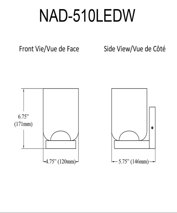 Dainolite Nadine LED Wall Sconce 10w Matte Black Clear Glass Lamp