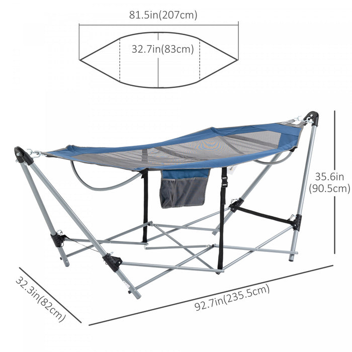 Outsunny Foldable Outdoor Hammock With Stand, Portable Hammock Bed With Carrying Bag And Pocket For Travel, Beach, Backyard, Patio, Hiking, Dark Blue
