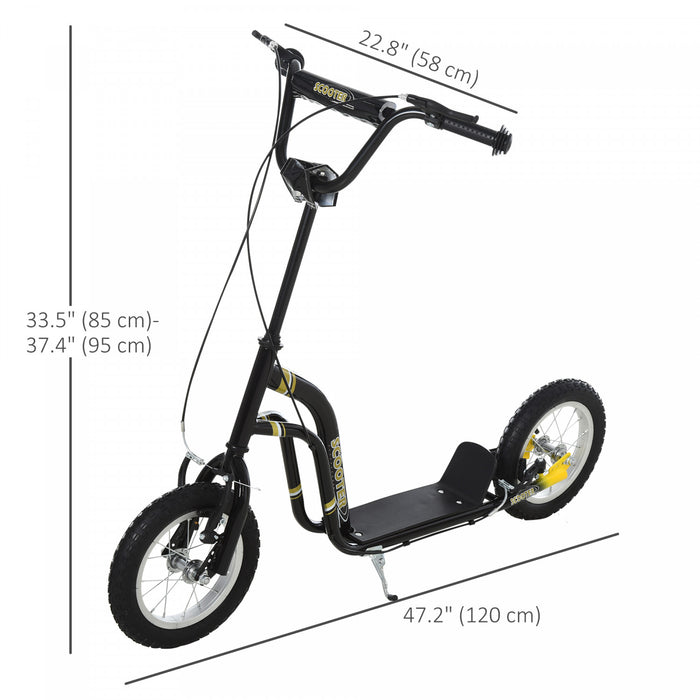 Aosom Youth Kick Scooter With 12'' Inflatable Rubber Wheel, Teens Scooter For Kids 5+ Year Old With Adjustable Height Handlebar, Black