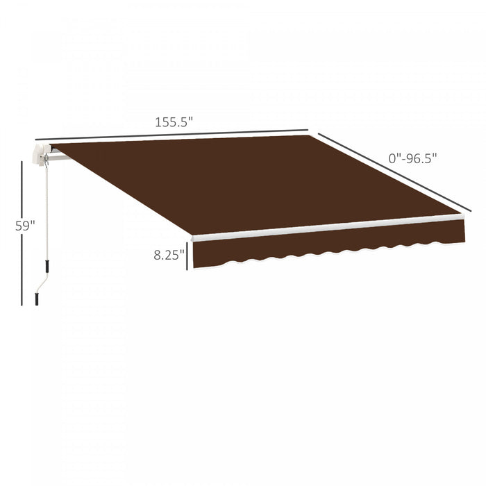 Outsunny 13' X 8' Manual Retractable Patio Awning Sun Shade Outdoor Deck Window Door Canopy Shelter Aluminum Frame Coffee