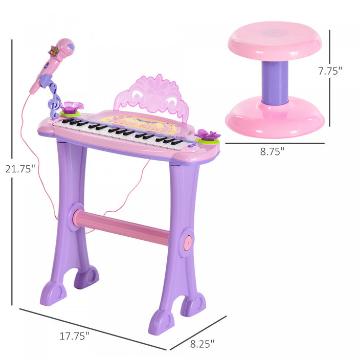 Qaba Kids Piano Electronic Keyboard Instrument With Microphone And Stool 32 Keys Musical Toy Organ Educational Gift For Children Pink