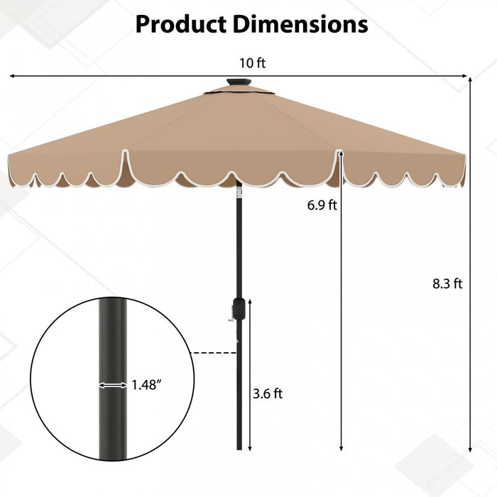 Costway 10 FT Solar Patio Umbrella with 24 LED Lights 8 Ribs & Tilt Adjustment Coffee