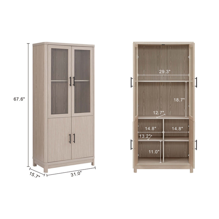 Jodie Mid-Century Modern 31\" Bookcase Cabinet in Whitewashed Oak (6-Shelf)