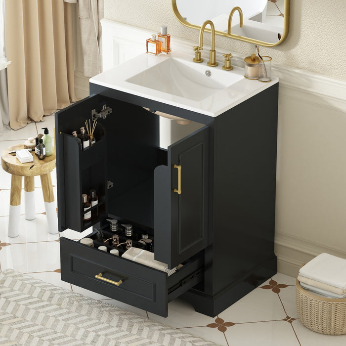 Colin 24 Inch Modern Bathroom Vanity with Ceramic Sink & Storage, Black