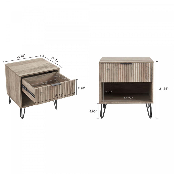 Dumbo Modern 20\" Fluted Nightstand in Rustic Gray (1-Drawer)