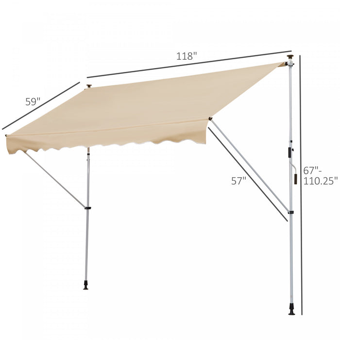 Outsunny 10x5ft Manual Retractable Awning, Patio Sun Shade Canopy Shelter With 5.6-9.2ft Support Pole, Water Resistant Uv Protector, For Window, Door, Porch, Deck, Beige
