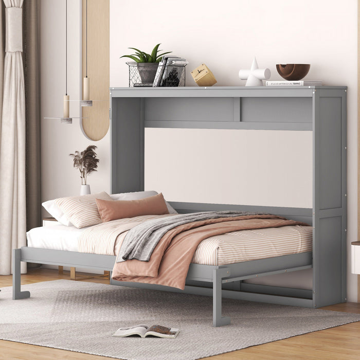 Evelyn Space-Saving Murphy Wall Bed with Foldable Cabinet Design,Full Bed,Grey
