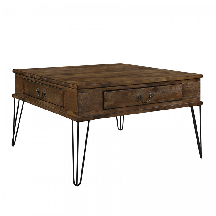 Hughey Square Coffee Table With 2 Drawers, Rustic Oak