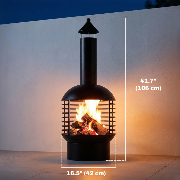 Outsunny Outdoor Fire Pit, Portable Wood Burning Firepit with Poker, Black