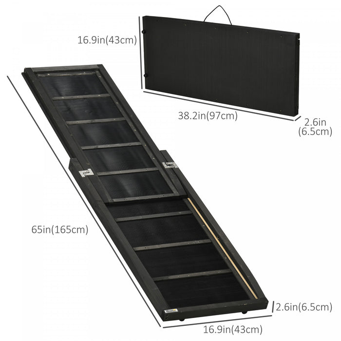 Pawhut Folding Dog Ramp, 65 Inches Portable Pet Ramp With Carry Handle, Non-slip Rubber Ramp For Cars Trucks And Suvs, Black