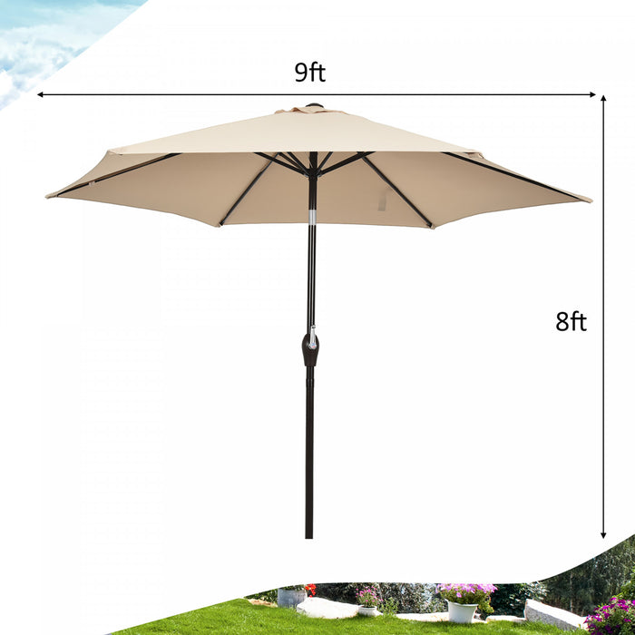 Costway 9Ft Outdoor Market Patio Table Umbrella Push Button Tilt Crank Lift Beige