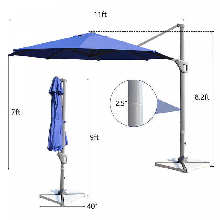 Costway 11ft Patio Offset Umbrella Cantilever Rotation Aluminum Tilt Cross Base Navy