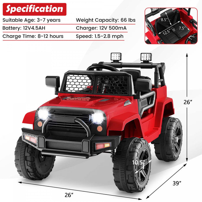 Costway 12v Kids Ride On Truck Car Electric Vehicle Remote With Music & Light Red