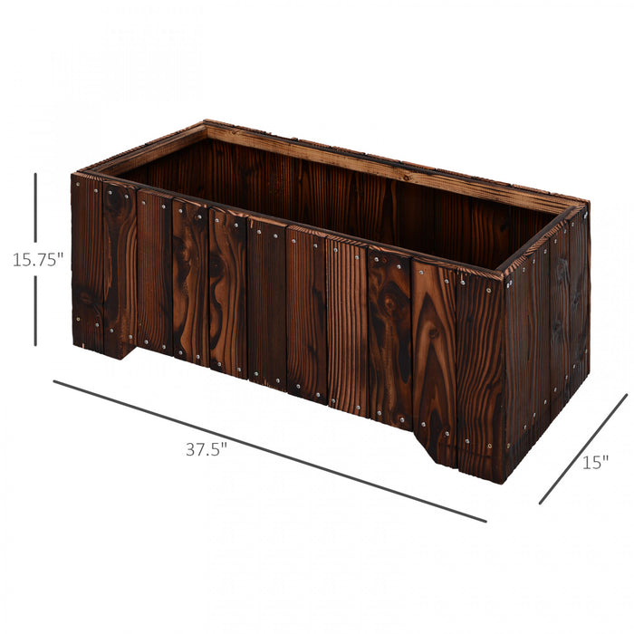 Outsunny 37.5\"x15\"x15.75\" Raised Garden Bed, Wooden Planters For Outdoor Plants, Rectangle Vegetable Planter Box For Patio Deck Balcony Outdoor Gardening