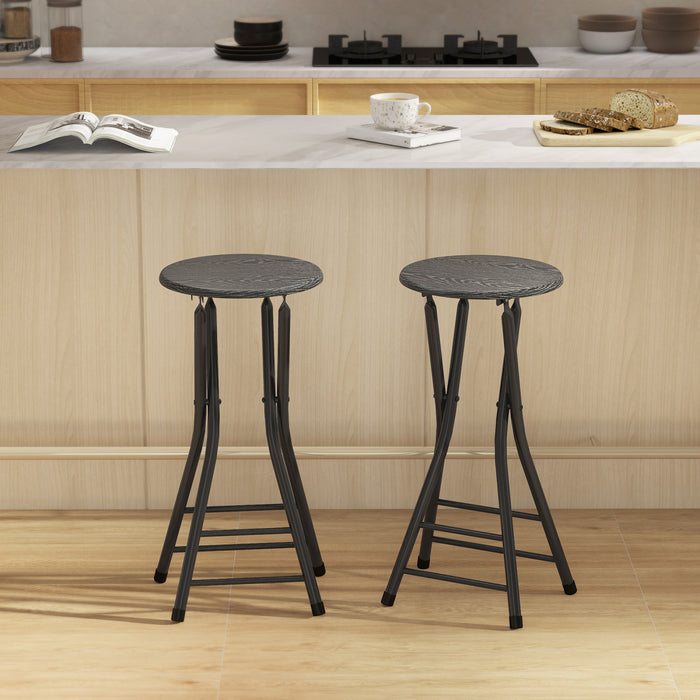 HOMCOM 24\" Bar Stools Set of 2, Folding Bar Chairs with Footrest, Black