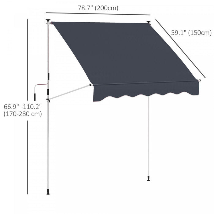 Outsunny 6.6'x5' Manual Retractable Patio Awning Window Door Sun Shade Deck Canopy Shelter Water Resistant Uv Protector Black