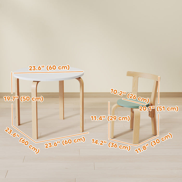 Qaba Kids Table and Chair Set, Wooden Toddler Table and 4 Chairs Set for Arts, Crafts, Drawing, Reading, for Playroom, Nursery, Classroom, for Boys Girls 3-8 Years, Green