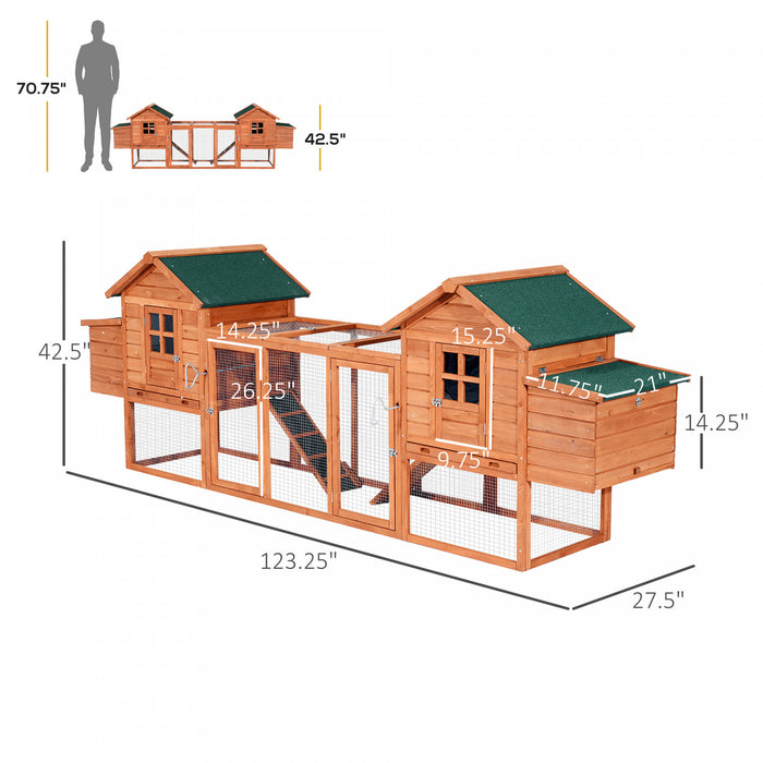 Pawhut 123\" Dual Chicken Coop Wooden Large Chicken House Rabbit Hutch Hen Poultry Cage Backyard With Outdoor Ramps And Nesting Boxes