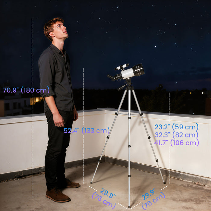 Outsunny Telescope for Adults Beginners, 70 mm Aperture Portable 300 mm Refractor Telescope with 100X Magnification, Adjustable Tripod, Celestial Stargazing, White