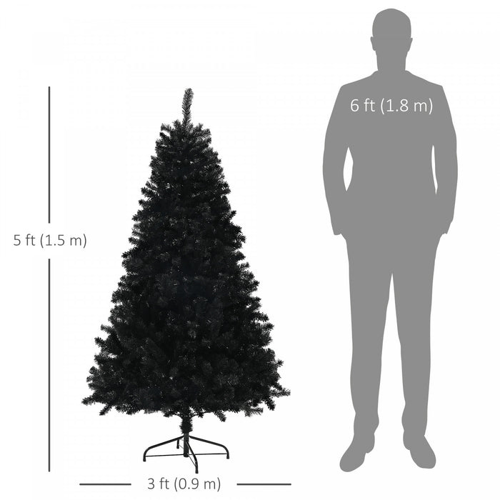 Homcom 5ft Artificial Christmas Tree With Auto Open, Steel Base, Black