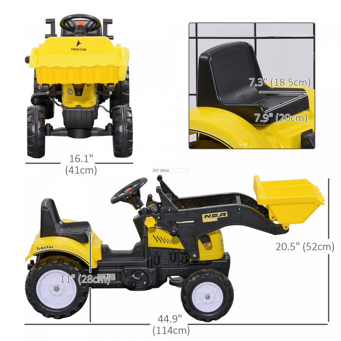 Aosom Ride On Excavator For Kids, Pedal Ride On Tractor With Front Loader Digger, No Power Pretend Play Construction Car Toy With Hand Brake, For 3 Years Old, Yellow
