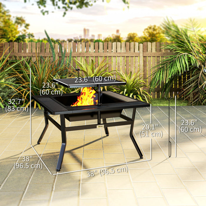 Outsunny Outdoor Fire Pit Firepit With Adjustable Grill Grate Poker, Black