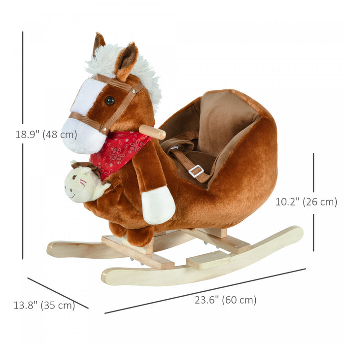 Qaba Kids Ride On Rocking Horse With Cradlesong Handle Grip Hand Puppet Traditional Toy Gift For Children 18-36 Months Rocking Toy For Toddler Brown