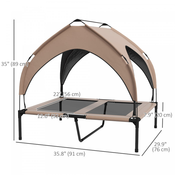 Pawhut Elevated Dog Bed With Canopy, Cooling Dog Cot Bed For Camping, Portable Raised Pet Cot With Washable Breathable Mesh, For Indoor Outdoor, M & L Dogs, 36\" X 30\" X 35\", Coffee