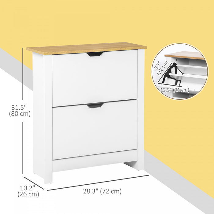 HOMCOM Narrow Shoe Cabinet for Entryway w/ 2 Flip Drawers Adjustable Shelf