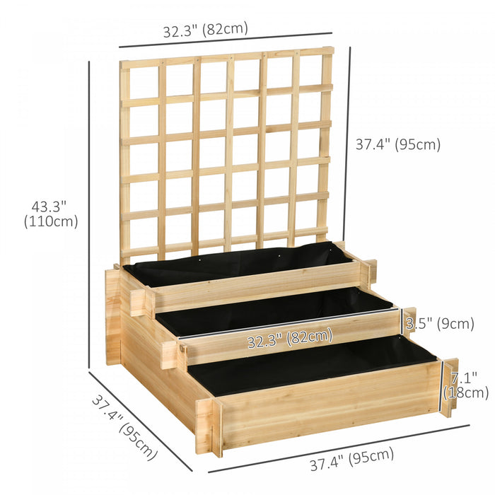 Outsunny 3 Tier Raised Garden Bed With Trellis For Climbing Plants, Wooden Elevated Planter Box For Garden, Outdoor To Grow Vegetables, Flowers, Herbs, Natural