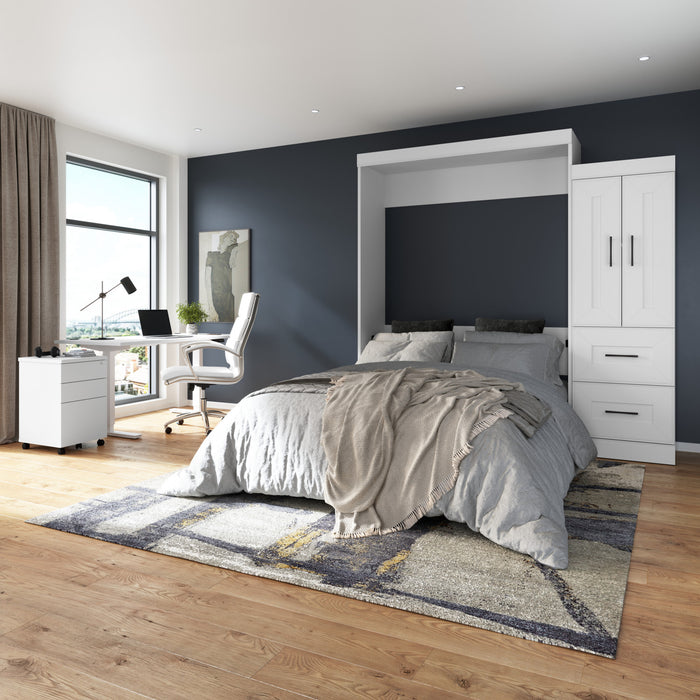 Bestar Edge Queen Murphy Bed with Wardrobe (90 W) - White