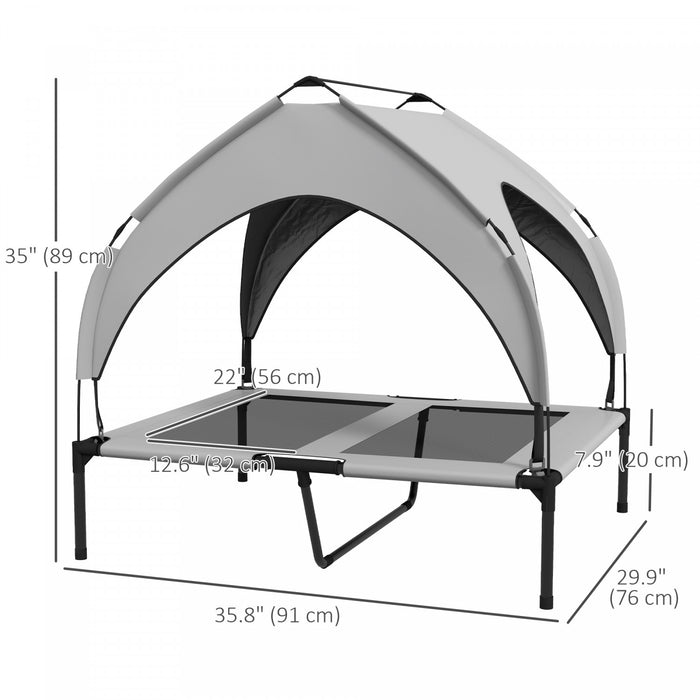 Pawhut Elevated Dog Bed With Canopy, Cooling Dog Cot Bed For Camping, Portable Raised Pet Cot With Washable Breathable Mesh, For Indoor Outdoor, M & L Dogs, 36\" X 30\" X 35\", Grey