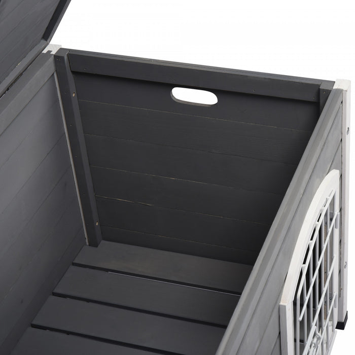 Pawhut 31\" Folding Dog House, Portable Pet Crate Kennel, Wooden Wire Cage For Miniature And Small Sized Dogs With Lockable Doors Open Top Removable Tray, Grey